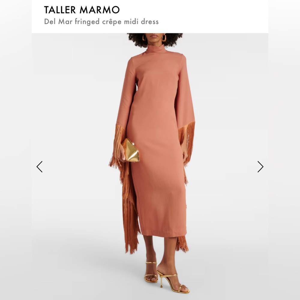 Taller Marmo Del Mar Long Sleeve Fringed Dress in Terracotta Color